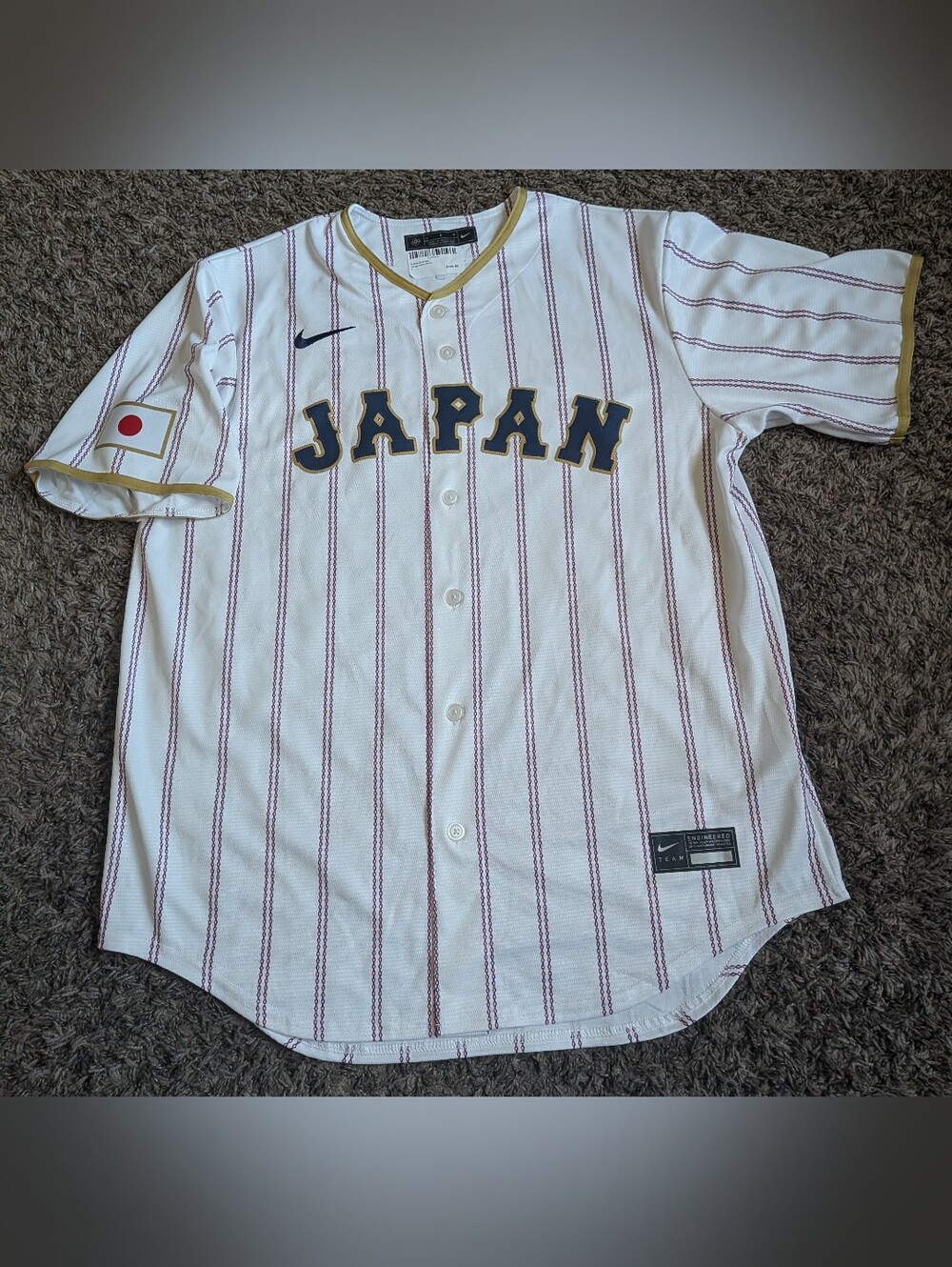 NWT Nike MLB WBC Japan White Striped Home Stitched Jersey Men's L